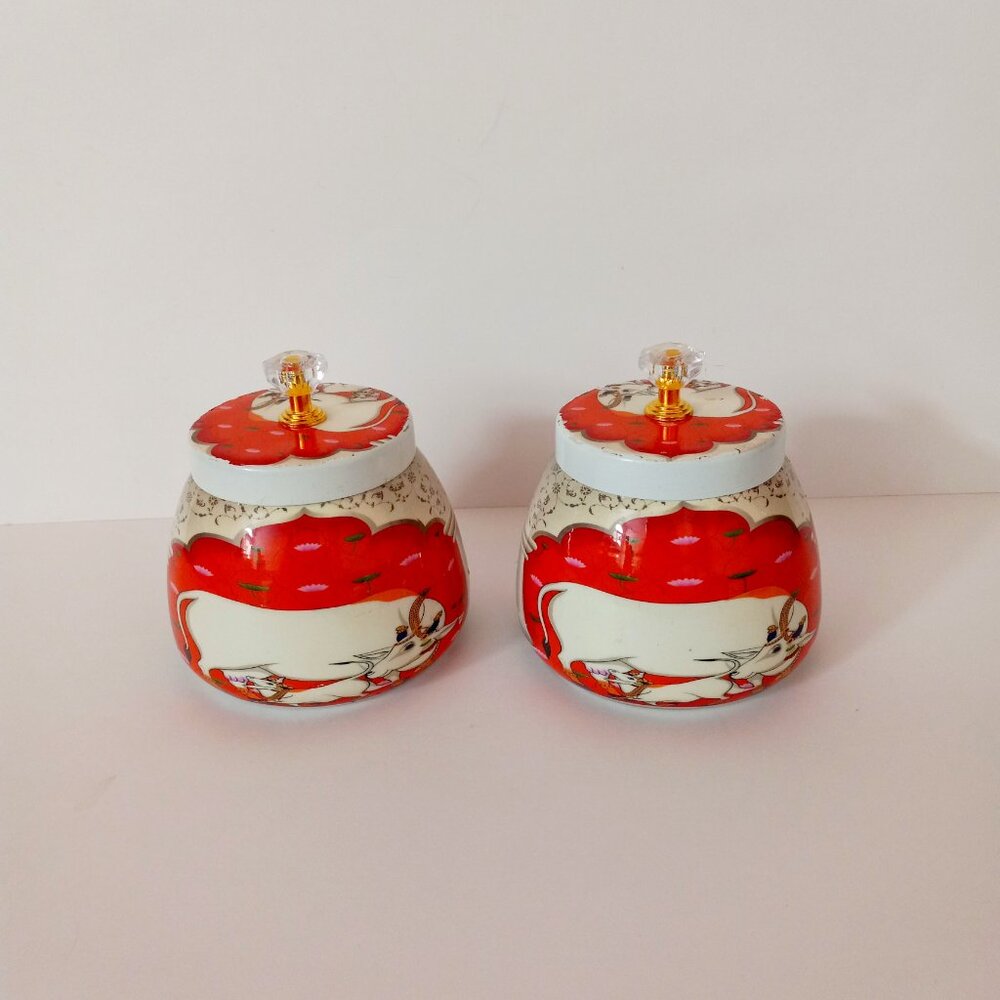Indian Tin Jars with Cow Set of 2 - Picture 4 of 7